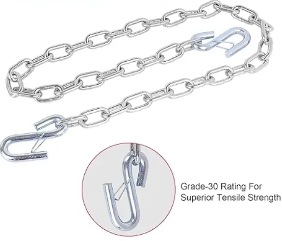 Trailer Safety Chain with S-Hooks, 2,000 lbs Break Strength 
