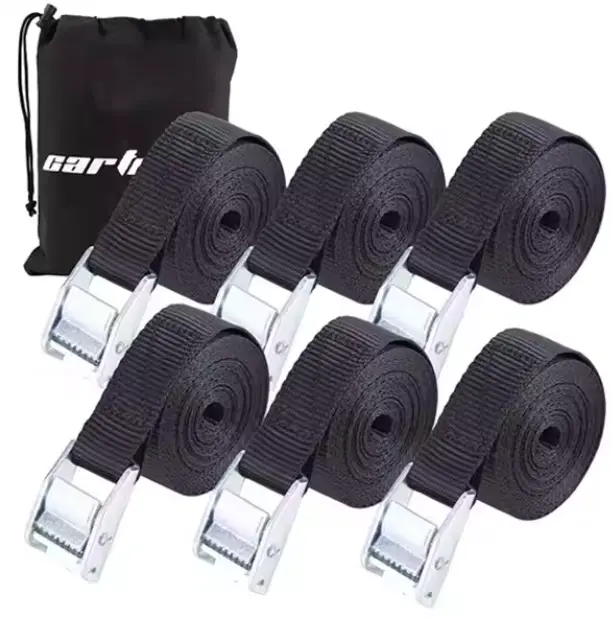 1" x 12' Lashing Straps Cargo Tie-Down Strap Up to 600lbs, 6pk in Carry Bag, Black