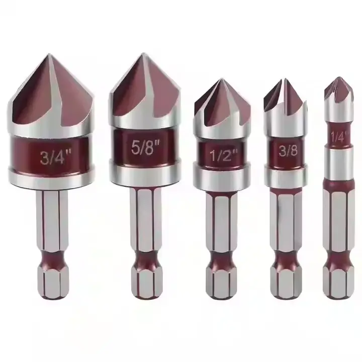 5pcs Countersink Drill Bit Set with 1/4" Hex Shank
