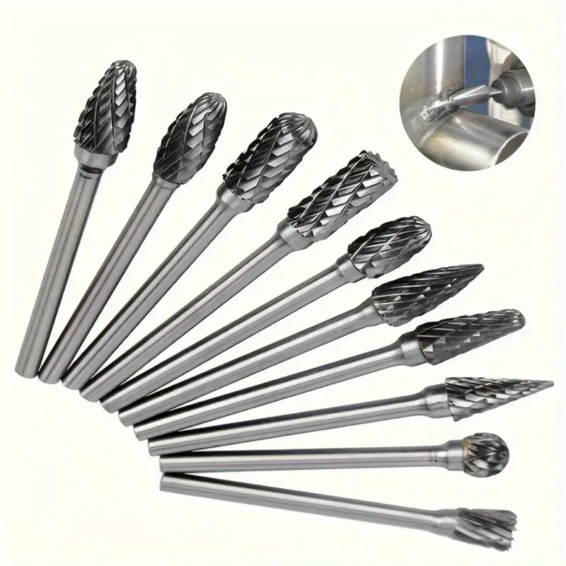 10pcs Tungsten Carbide Grinding Bit Set for Precision Deburring & Polishing with 1/8" (3mm) shank