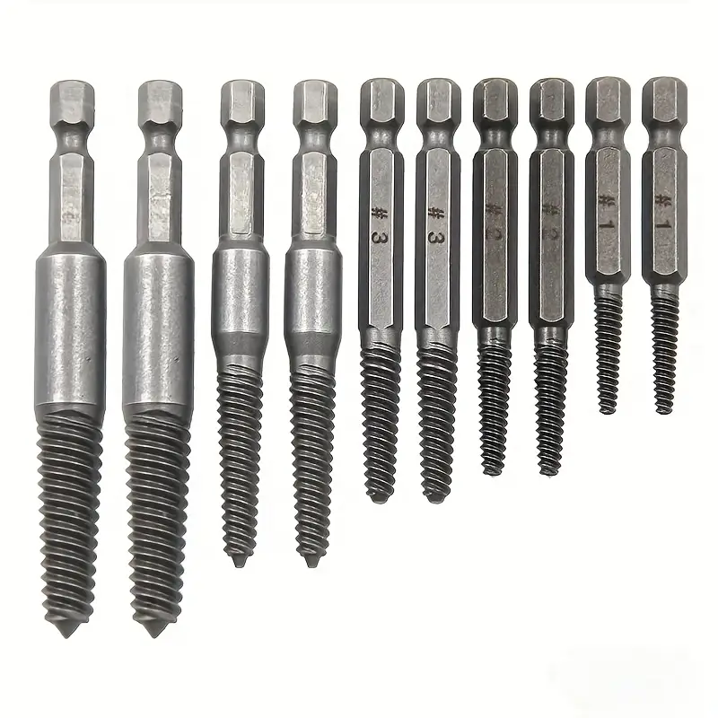 10pcs High-Strength Steel Screw & Bolt Extractor Set with 1/4" Hex Shank