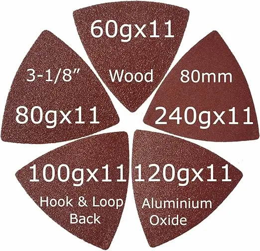 Triangular Oscillating Multi Tool Sanding Pads 3-1/8 Inch 80mm Assorted Grit 60/80/100/120/240 Grits Pack of 55 Pcs 