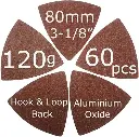 60 Pcs 120 Grits Triangular 3-1/8 Inch 80mm Hook & Loop Oscillating Tool Sanding Paper for Wood Sanding Fit 3-1/8 Inch 80mm Triangular Oscillating Multi Tool Sanding Pads
