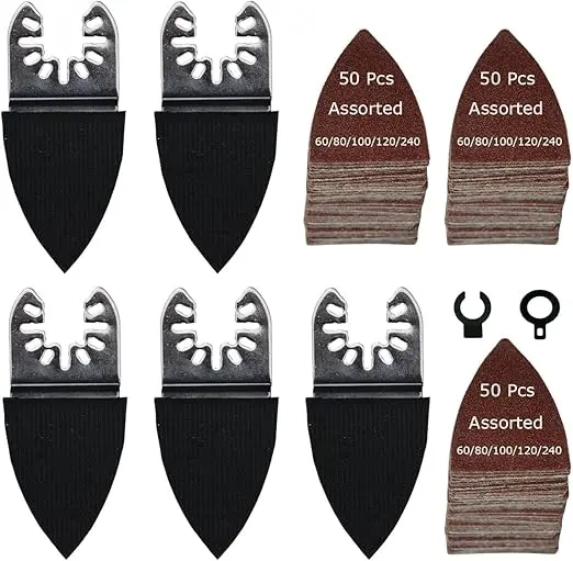 155 Pcs Finger Oscillating Multi Tool Sanding Pads Accessories Kits Include 150 Pcs Multitool Finger Sanding Paper and 5 Pcs Multi Tool Finger Sanding