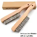 2PCS WIRE SCRATCH BRUSH WITH 10" CURVED WOOD HANDLE WITH STAINLESS STEEL/BRASS/SOFT BRASS/STAINLESS STEEL AND CARBON STEEL WIRES