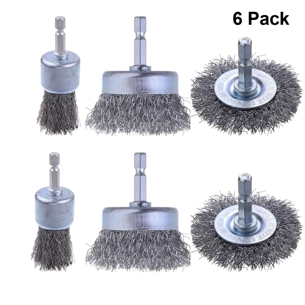 Carbon Steel Wire Wheel Brush (6/10/15/30/60 PACK), Cup Brush, Wheel Brush, Pen Brush Set with 1/4-nch Hex Shank 
