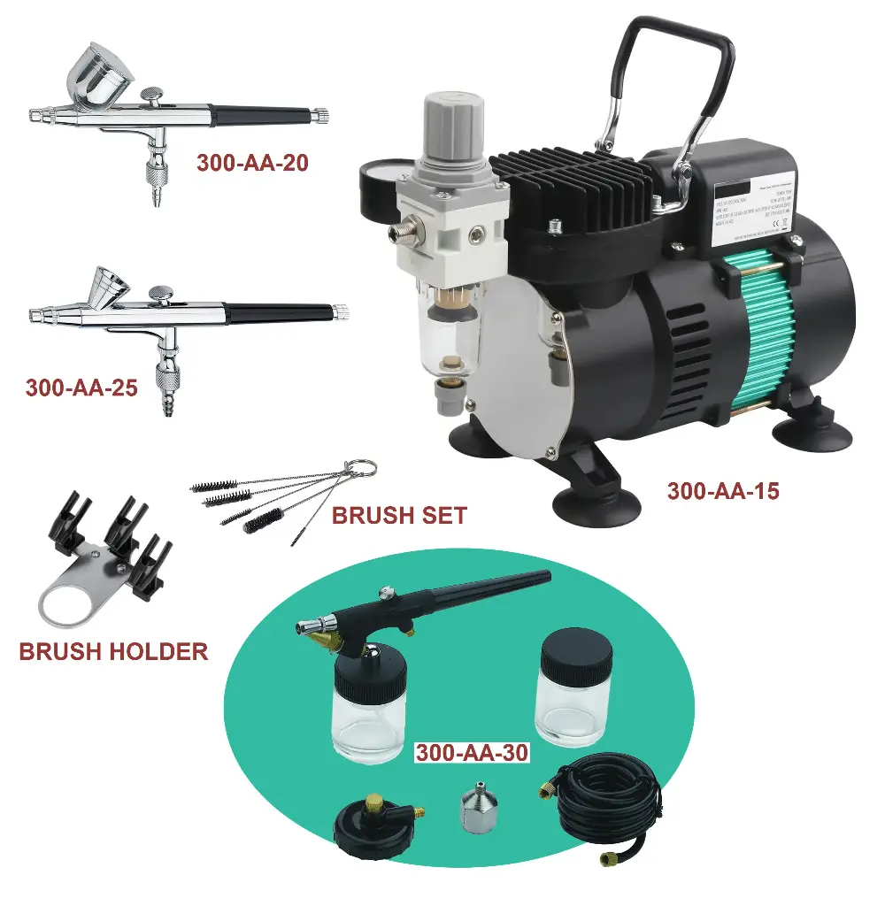 Dual Fan Air Compressor Professional Airbrushing System Kit with 3 Airbrushes
