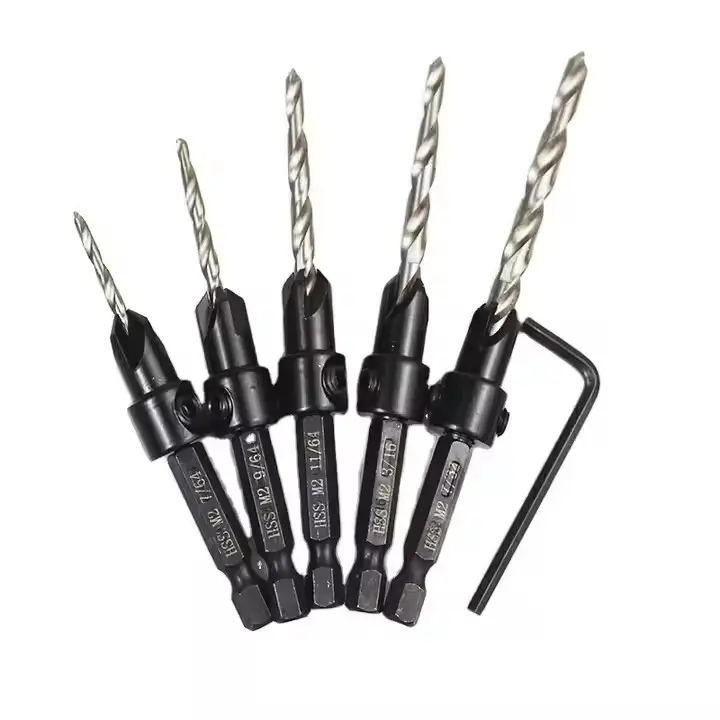 Adjustable Wood Countersink Drill Bit Set 5 Pc #4 #6 #8 #10 #12 Tapered Drill Bit for Woodworking