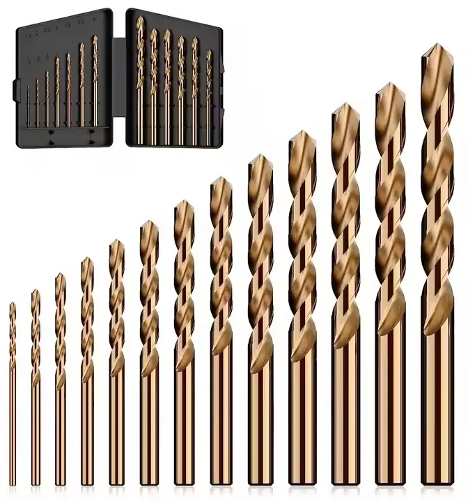 Cobalt Drill Bit Set, 13Pcs M35 High Speed Steel Jobber Length Drill Bit Kit for Hardened Metal, Stainless Steel, Cast Iron, Wood and Plastic, with Index Storage Case, 1/16"-1/4"