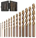Cobalt Drill Bit Set, 13Pcs M35 High Speed Steel Jobber Length Drill Bit Kit for Hardened Metal, Stainless Steel, Cast Iron, Wood and Plastic, with Index Storage Case, 1/16"-1/4"