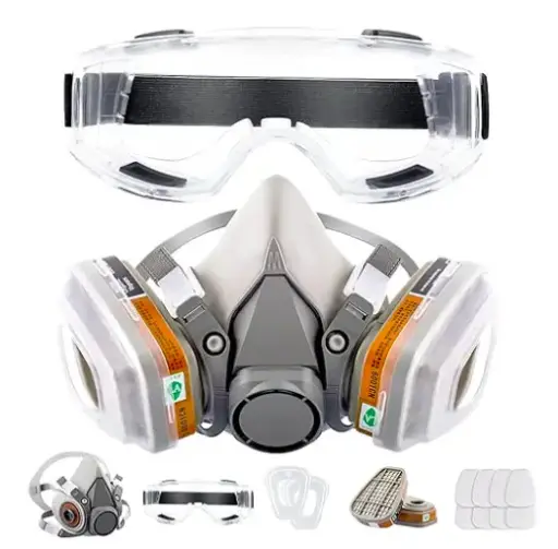 [803-FA-10] Respirator Reusable Half Face Cover Gas Mask with Safety Glasses, Filters for Painting, chemical, Organic Vapor, Welding, Polishing, Woodworking and Other Work Protection