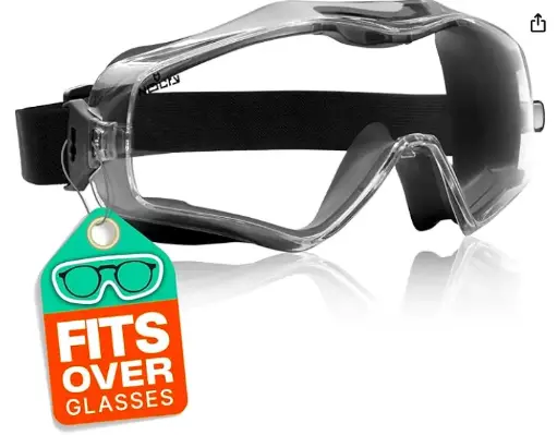 [804-HE-10] Safety Goggles Over Glasses with Extreme Impact Resistance with Eye Protection with Anti-Fog, Anti-Scratch and UV380 Lenses — Adjustable Strap