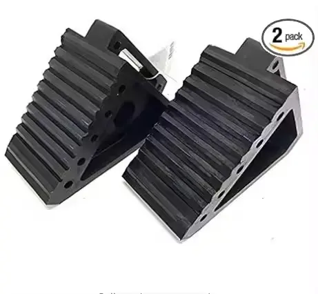 [275-AD-10] Solid Rubber Heavy Duty Black Wheel Chock 2-Pack, 8" x 4" x 6"