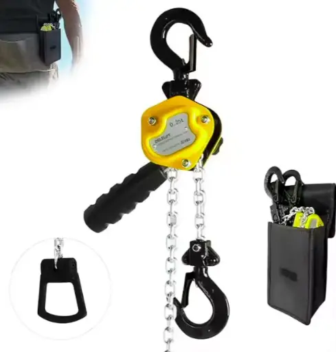Mini Chain Hoist, 1/4 - 1.1/2 tons Loading capacity Range, 5ft - 20ft Lift Range, Manual lever chain hoist Alloy Steel G80 Chain 2 Heavy Duty Hooks, for Garages Warehouse Automotive Machinery Workshop