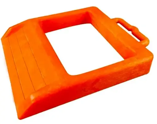 [593-NA-10] Pallet Jack Chock Heavy Duty Wheel Chock, Pallet Jack Stopper for Truck 14.2" Length x 11.2" Width x 2" Height (1 Piece/Package, Orange)