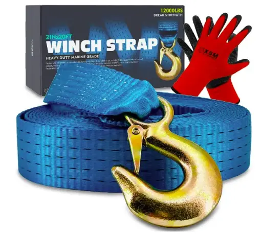 [593-TG-10] Boat Winch Strap with Hook Replacement, 2" x 20 Feet-12000 Lbs, Boat Winch Strap for Hand Winch,Boat Trailer Accessories for Trailer Winches