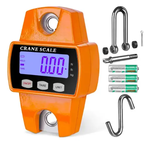 660lb Digital Hanging Scale with Cast Aluminum Case, Handheld 300Kg Mini Crane Scale with Hooks for Farm Hunting Fishing Outdoor (Orange) 