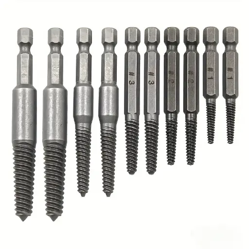 [657-EA-10] 10pcs High-Strength Steel Screw & Bolt Extractor Set with 1/4" Hex Shank