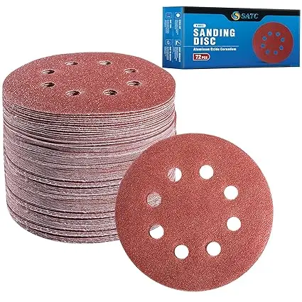 S SATC 72/150 PCS 5 Inch 8 Hole Hook and Loop Adhesive Sanding Discs Sandpaper for Random Orbital Sander 