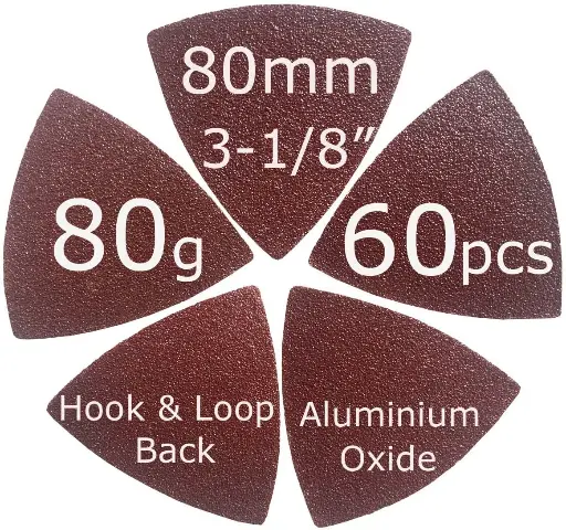 [142-AA-50] 60 Pcs 80 Grits 3-1/8 Inch 80mm Triangle Oscillating Tool Sanding Paper for Wood Sanding