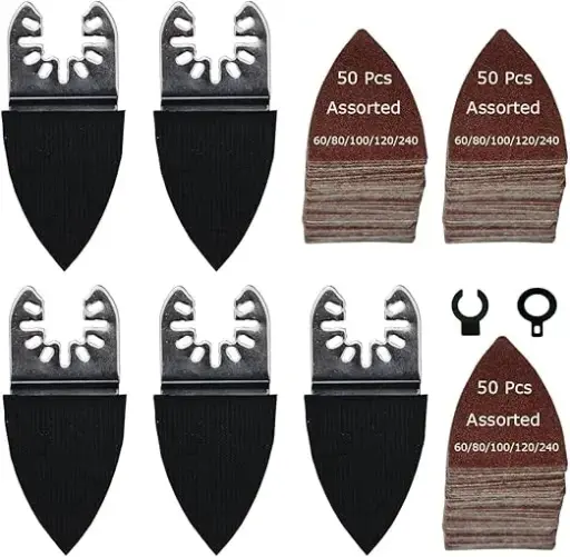 [142-AA-75] 155 Pcs Finger Oscillating Multi Tool Sanding Pads Accessories Kits Include 150 Pcs Multitool Finger Sanding Paper and 5 Pcs Multi Tool Finger Sanding