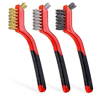Wire Brush Set 3Pcs – 7 Inches - Nylon/Brass/Stainless Steel Bristles with Curved Handle Grip for Rust, Dirt & Paint Scrubbing with Deep Cleaning 