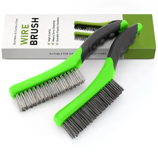 10" Wire Brush 2Pcs/Set Stainless & Carbon Steel Bristles with Plastic Handle Grip for Rust, Wielding Slag, Dirt & PaintScrubbing with Deep Cleaning