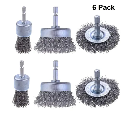 Carbon Steel Wire Wheel Brush (6/10/15/30/60 PACK), Cup Brush, Wheel Brush, Pen Brush Set with 1/4-nch Hex Shank 