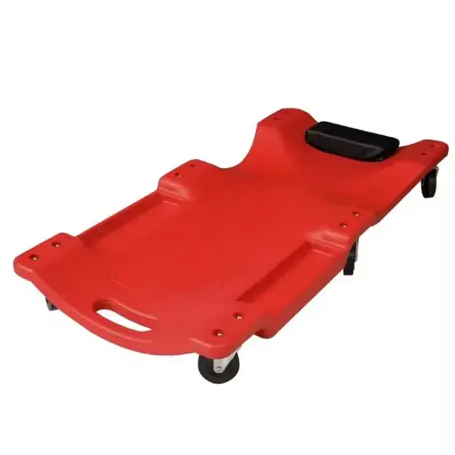 Mechanic Plastic Creeper - Blow Molded Ergonomic HDPE Body with Padded Headrest & Dual Tool Trays - Red 