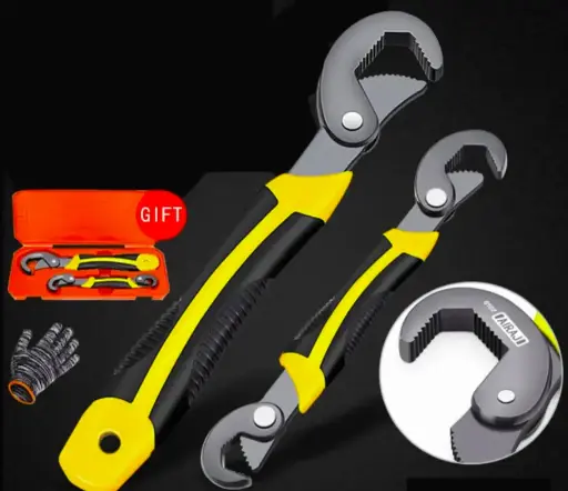 Universal Wrench 2pcs/Set Household Adjustable Ratchet Torque Open Wrench Chrome-Vanadium Steel Forget with Plastic Grip