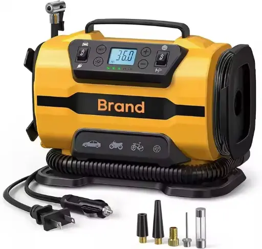 [275-BL-10] Tire Inflator Portable Air Compressor Pump 150PSI 12V DC/110V AC with Dual Metal Motors &LED Light， Automotive Car Accessories&Two mode for car, bicycle tires and air mattresses, Yellow