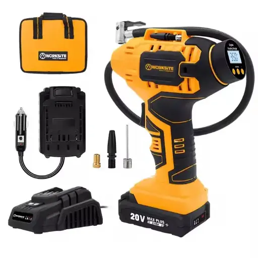 [275-BO-10] Tire Inflator Portable Air Compressor, 20V Cordless Car Tire Pump, Rechargeable Battery Powered Air Compressor w/12V DC Adapter, Digital Pressure Gauge