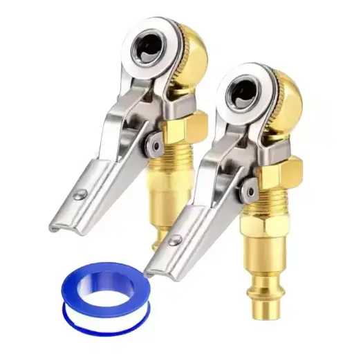 [275-DA-10] 2-Pack 1/4 Inch Female NPT Closed Ball Tire Inflator with Clip, Locking Quick Connect, Clip-On Air Chucks for Truck RV Auto Car Air Compressor