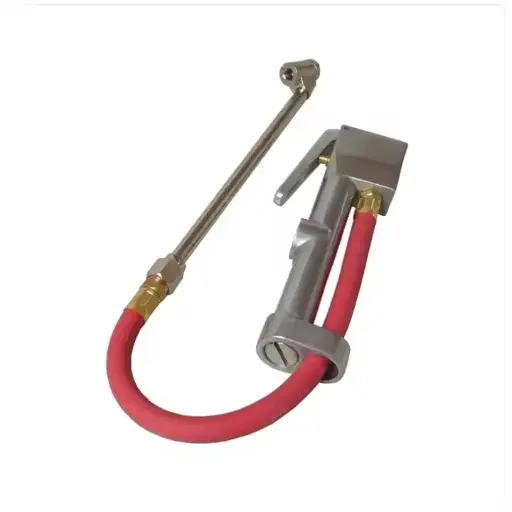 [275-DD-30] Tire Inflator and Air Pressure Gauge, Dual Head Chuck, 1/4" NPT, 15" Rubber Hose, 10-160 PSI Truck Tire Dual Head Air Chuck Inflator Gauge With Viewing Window
