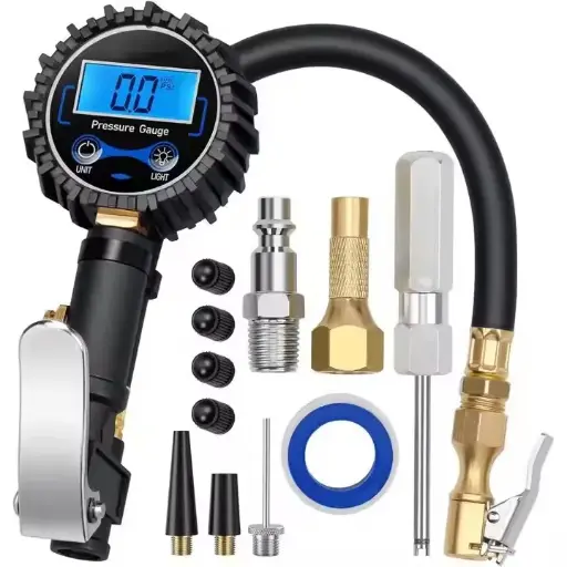 [275-DE-10] Digital Tire Pressure Gauge with Inflator(3-250 PSI 0.1 for Display Resolution), Heavy Duty Air Chuck and Compressor Accessories with Rubber Hose and Quick Connect Coupler