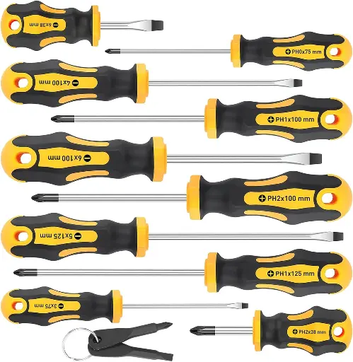 [308-AC-10] 10-Piece Magnetic Screwdrivers Set, 5 Phillips and 5 Slotted Tips Professional Cushion Grip Screwdriver Set