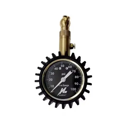 [275-DF-10] Car Analog Tire Pressure Gauge Golden 100PSI Tyre Pressure Meter with Swivel Air Chuck Glow in the Dark
