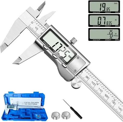 [621-AA-20] Digital Caliper Measuring Tool, Stainless Steel Vernier Caliper Digital Micrometer with Large LCD Screen, Easy Switch from Inch Metric Fraction, 6 Inch Caliper Tool for DIY/Household