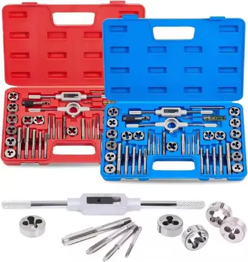 [657-PA-10] 80pc Tap and Die Set in SAE and Metric Sizes, Metric and Standard Tap Set and Die Tool Set for Internal and External Threading