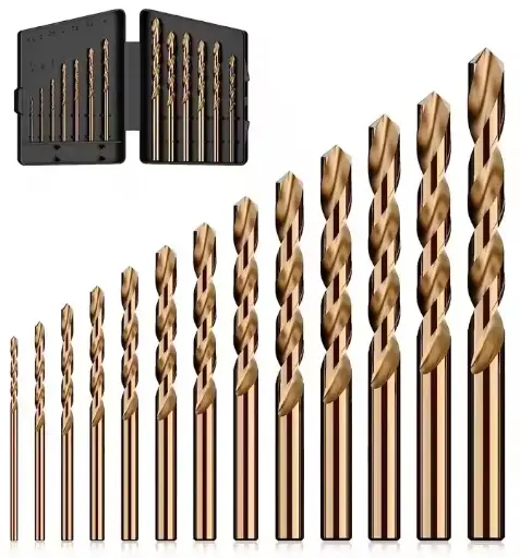 [654-DB-10] Cobalt Drill Bit Set, 13Pcs M35 High Speed Steel Jobber Length Drill Bit Kit for Hardened Metal, Stainless Steel, Cast Iron, Wood and Plastic, with Index Storage Case, 1/16"-1/4"